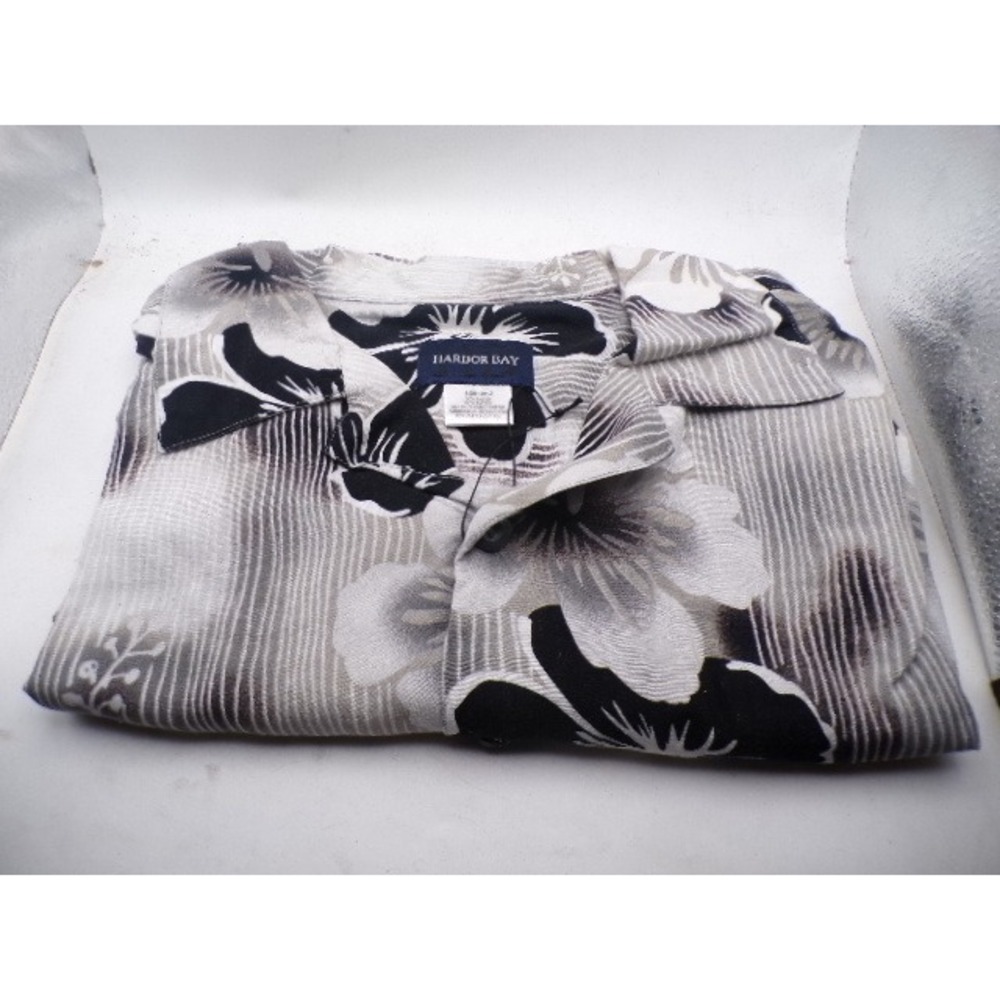 Harbor Bay Mens 2XLT Tropical Floral Rayon Button Down Shirt Black White Grey